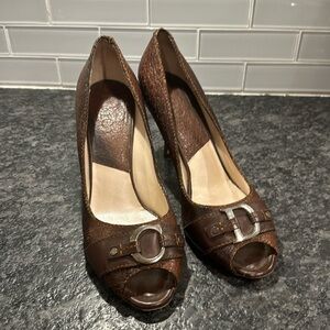 Christian Dior Peep Toe Heels. Size 11. Brown leather.